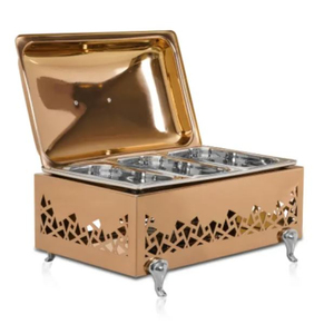Calentador de Buffet Rectangular de Acero Inoxidable Dorado con Soporte Decorativo en Forma de Arco para Hotel y Restaurante, Precio de Fábrica, Mejor Precio - Product Image 3