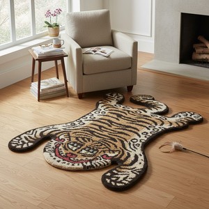 Tapis en laine tissé à la main de style tibétain traditionnel, motif peau de tigre, imitation fourrure animale, antidérapant, pour salon - Product Image 1