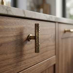 Poignée de tiroir et de placard en laiton massif martelé, style Art Déco rétro industriel, quincaillerie de luxe pour la maison - Product Image 2