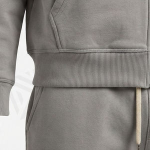 Ensemble de survêtement gris pour homme avec capuche et fermeture éclair intégrale, couleur unie, en coton, sweat-shirt et pantalon décontractés avec logo frontal et poches latérales - Product Image 5