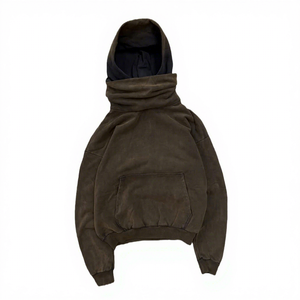 Sudadera con capucha OEM vintage lavada, estilo jersey, oversize, con capucha tipo bufanda, para hombre, lisa, a cuadros, de cuello alto, fabricante - Product Image 1