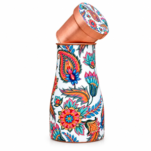 Floral Printed Copper <b>Water</b> <b>Bottle</b> with Kashmiri Paisley Design, Stylish Reusable <b>Metal</b> Drinking <b>Bottle</b> with Lid for Home Office - Product Image 2