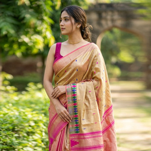 Regal Gold <b>Tissue</b> Silk Saree with Shimmering Zari Elegance | Traditional <b>Wedding</b> Diwali & Party Statement Saree - Product Image 1