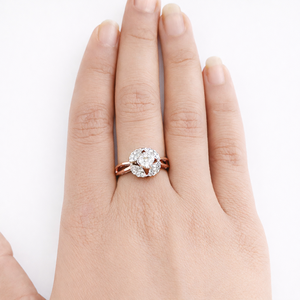 Namivaa 14K Rose Gold Cut Diamond Halo <b>Ring</b> Women Elegant <b>Split</b> Shank Engagement Wedding Fine Jewelry High Polish Finish Micro - Product Image 5