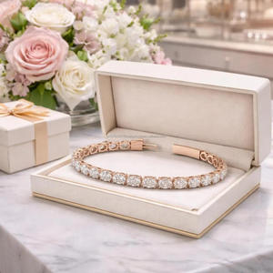 Bracelet tennis en or rose avec pierres rondes, design élégant à maillons, pour les détaillants de bijoux en gros - Product Image 1