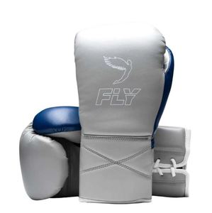 Gants de boxe d'entraînement légers en cuir blanc Fly Professional, fermeture à lacets, impression numérique personnalisée, unisexe pour adultes - Product Image 1