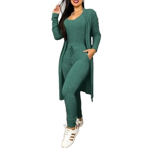 Conjunto de ropa de 3 uds para mujer, cárdigan abierto holgado de manga larga de Color sólido para otoño e invierno, mono ajustado sin mangas - Product Image 3