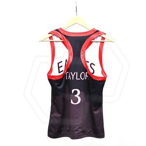 Maillot de sport unisexe en polyester respirant pour adulte, noir avec bordure rouge, imprimé par sublimation, pour l'athlétisme, vente en gros - Product Image 2