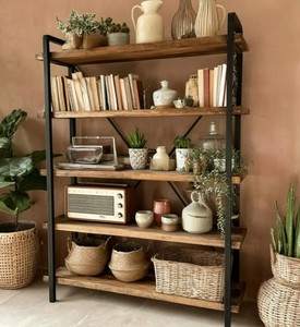 Modern <b>Wooden</b> Tiered <b>Bookcase</b> 5 Shelves Freestanding Backless Storage Rack Industrial Design Living Room Home Furniture - Product Image 2