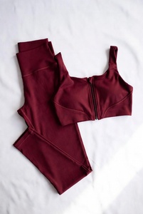 Women's Yoga Fitness 3-Piece Sport Set Solid Front Custom High Waist Quick Dry Comfortable <b>Leggings</b> & Crop Top - Product Image 5