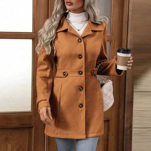 Manteau long trench-coat pour femme, ceinturé, double boutonnage, coupe-vent, automne-hiver, personnalisé - Product Image 5