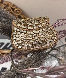 Bolsos de mano de noche para mujer, artesanía natural hecha a mano, con mosaico de metal de nácar, estilo Kundan, vintage indio, ovalados, multicolor, Candid - Product Image 1