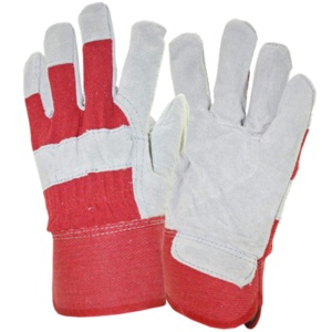 Gants de soudure en cuir de vachette de haute qualité, rouge et gris, avec dos en tissu de coton, robustes, pour travaux industriels et sécurité. - Product Image 1