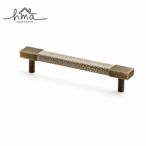 Antique Brass Cabinet Handle with Textured Inlay Rectangular <b>Bar</b> Shape Square <b>End</b> Caps Modern Drawer Pull Decorative Furniture - Product Image 1