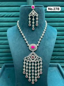 Ensemble de bijoux en zircon plaqué argent avec pierre précieuse rose, design géométrique pour femmes, collier et boucles d'oreilles de mariage, à la mode, n° 278 - Product Image 1