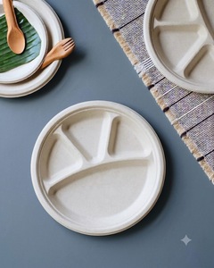Assiette ronde biodégradable en bagasse de canne à sucre, 11 pouces, 4 compartiments, blanche, compostable, pour la restauration - Product Image 4