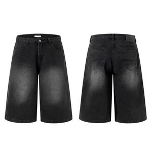 กางเกงยีนส์ขาสั้นทรงหลวมสีดำเทาสำหรับผู้ชาย สไตล์ลำลอง - Product Image 6