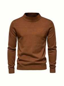 Pull col roulé pour homme, coupe slim décontractée, gris, col haut, tricoté, chaud, automne-hiver, vêtements en tricot pour homme - Product Image 5