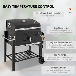 Griglia e Affumicatore BBQ in Porcellana con Carrello per Campeggio, Picnic e Giardino con Ripiano Laterale - Nero (16 Pollici) - Product Image 5