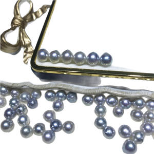 Perles de mer Akoya naturelles de 7-8 mm, semi-baroques, grises avec une forte luminosité, légères imperfections, perles nues en lin véritable - Product Image 5