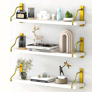 Étagère murale en bois massif à trois niveaux pour cuisine et salle de bain, rangement simple en bois - Product Image 1