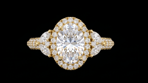 Anillo de Compromiso con Halo de Diamantes Cultivados en Laboratorio, Corte Ovalado, en Oro Amarillo, Anillo con Pavé de Diamantes, Anillo de Promesa Nupcial Vintage para Mujer - Product Image 3