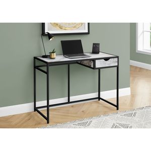 Scrivania Moderna per Ufficio Domestico 42L in Laminato Effetto Marmo Bianco con Cassetto Portaoggetti in Metallo Nero - Product Image 5
