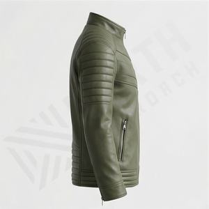 Blouson en cuir homme coupe ajustée style motard col montant décontracté printemps automne manteau mode vêtement d'extérieur couleur personnalisable - Product Image 3