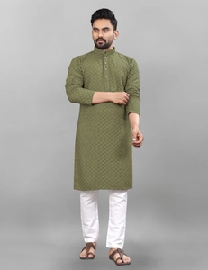 KV <b>Men's</b> Cotton Embroidered Long Sleeve Ankle Length <b>Kurta</b> Pant Set Traditional Muslim Clothing Casual Wedding Party Wear 4XL - Product Image 3