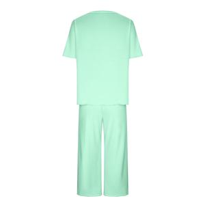 Conjunto de Pijama de Jersey de Poliéster Azul para Mujer, Manga Corta, Cuello Redondo, Cintura Elástica Suave, Ropa de Dormir Informal para Verano - Product Image 4