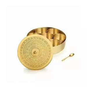 Contemporary Metal <b>Masala</b> Organizer <b>Box</b> with Decorative Lid Kitchen Spice Storage Container for Herbs Seasoning - Product Image 3