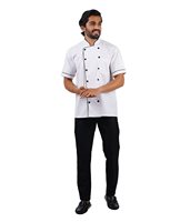 Veste de chef uniforme à manches courtes pour hommes, double boutonnage avec fermeture réversible, confortable et élégante, facile d'entretien et respirante