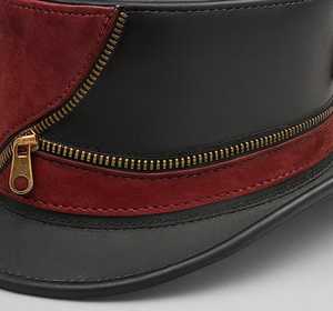 Chapeau haut de forme en cuir steampunk fait main de qualité supérieure, sur mesure, noir et rouge avec fermeture éclair - Product Image 2