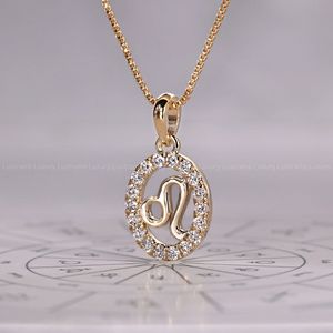 Colgante Clásico del Zodiaco Leo en Oro Amarillo con Halo de Diamantes Hecho a Mano - Product Image 6