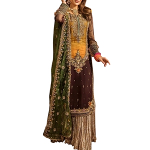 Traditional Indian Pakistani Wedding Salwar Kameez 3 Piece Set Embroidered Satin Floral Print Floor Length Women's Party Wear - Product Image 6