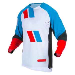 Jersey de Motocross de Manga Larga para Hombre, Blanco, Azul y Rojo, de Secado Rápido, Poliéster, para Carreras, para Todas las Temporadas - Product Image 1
