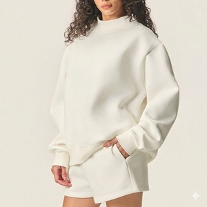 Women's Winter Two-Piece Eco-Friendly Fleece Mockneck Sweatshirt & Above-<b>Knee</b> Shorts Set Loose Fit Breathable & Quick Dry - Product Image 5