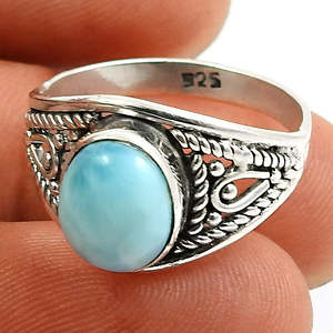 Anillos Clásicos de Plata de Ley 925 con Gema de Larimar de Corte Ovalado en Engaste de Bisel, Estilo Bohemio, Joyería Clásica - Product Image 2