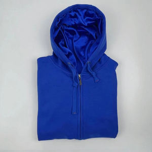 Men's Blue Full <b>Zip</b> <b>Hooded</b> Fleece Sweatshirt Regular Fit Solid Color Autumn Wear Knitted Polyester Hoodie - Product Image 2