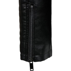 Wholesale <b>Men</b> Black PU <b>Leather</b> Moto <b>Jacket</b> Slim Fit Stand Collar Zipper Closure Autumn Style Regular Length Solid Color - Product Image 3