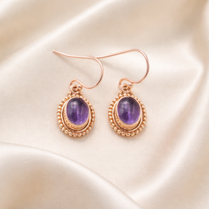 Pure 925 Sterling <b>Silver</b> Oyster Amethyst <b>Drop</b> <b>Earrings</b> Rose Gold & Yellow Gold Plated Vintage Boho Gemstone Jewelry for Women - Product Image 4