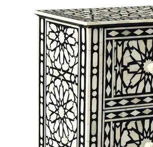 Black and <b>White</b> Bone Inlay <b>Bedside</b> <b>Table</b>, Handmade Floral Nightstand, 2 Drawer End <b>Table</b>, Luxury Bedroom Side <b>Table</b> - Product Image 4
