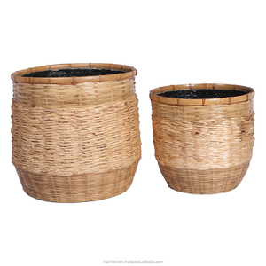 Pots de fleurs coniques en bambou du Vietnam et jardinières écologiques avec doublure en ciment unique-Décoration intérieure de bougeoir de Noël - Product Image 5