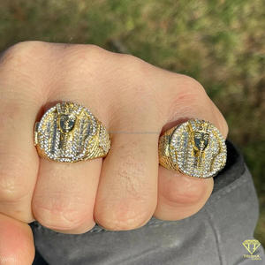 Bague pour homme en or jaune avec diamant Moissanite, motif Pharaon égyptien Roi Toutankhamon, style Égypte ancienne, bague statement - Product Image 3