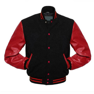 Custom Black <b>Red</b> Waterproof Windproof Unisex Varsity Jacket Manufacturer Wholesale <b>Wool</b> Body <b>Red</b> Leather Sleeves Jacket - Product Image 3