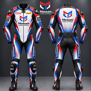 Combinaison de moto en cuir respirant pour adulte, violet et jaune, avec protections et sliders de genou, couleur dégradée - Product Image 5