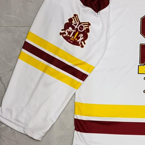 ST.I.X Unisex Ice Hockey Jersey White Maroon Yellow 85 Custom Printed Team Uniform Full Sleeve V-Neck Moisture Front Breathable - Product Image 1