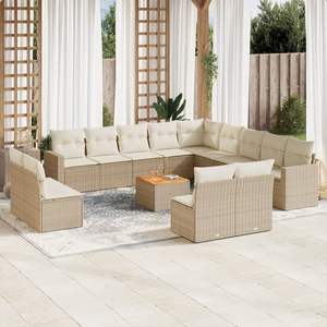 Conjunto de Sofás Modulares Grandes de Ratán Sintético PE Beige para Jardín, Muebles Modulares Cómodos para Exteriores - Product Image 1