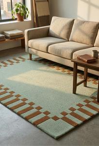 Decorative Sage Green Terracotta Border Hand Tufted Wool Non-Slip <b>Abstract</b> Pattern Area <b>Rug</b> Modern Carpet for Living Room Decor - Product Image 5