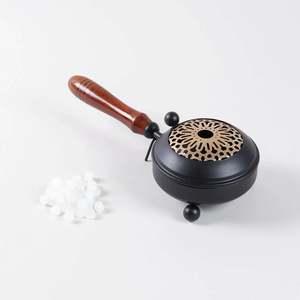 Bela Artisan Brass <b>Bakhoor</b> Burner Wooden Handle Indian Incense Charcoal Burner Black Metal Mabkhara <b>Oud</b> Burner Aromatic - Product Image 2